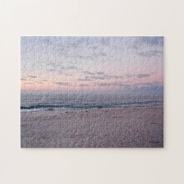 "Playa rosa y azul al amanecer" rompecabezas de Ji (Horizontal)