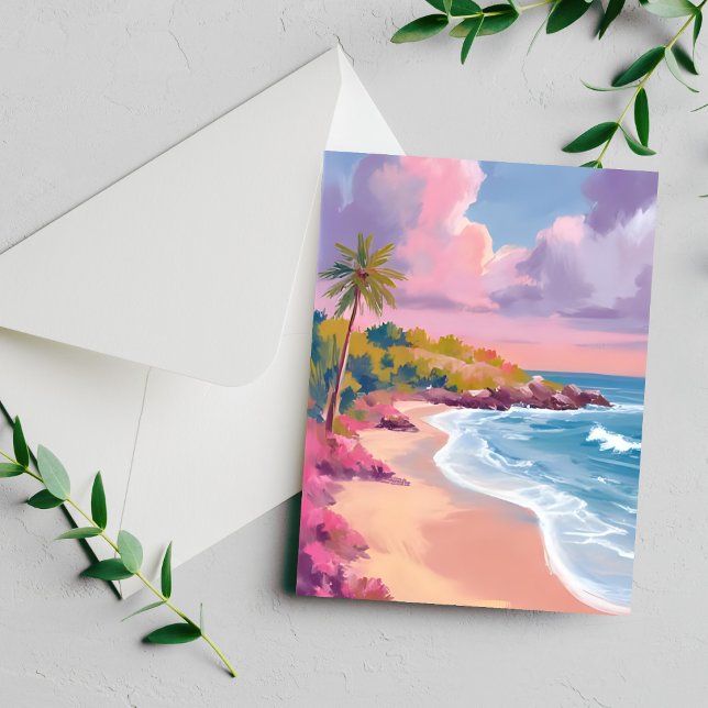 Playa Rubor | Tarjeta de Pintura de Océano Rosa (Subido por el creador)
