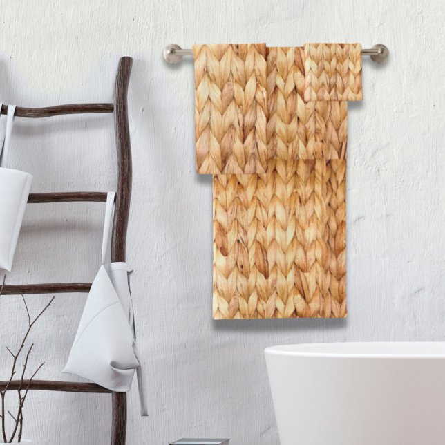 playa rústica isla tropical trenzada de mimbre (rustic beach tropical island woven wicker bath towel set)