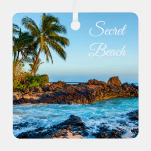 Playa Secreta, Maui, Ornamento de Metal Cuadrado