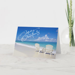 Playa Soleada Con Tarjeta De 2 Sillas Para Navidad