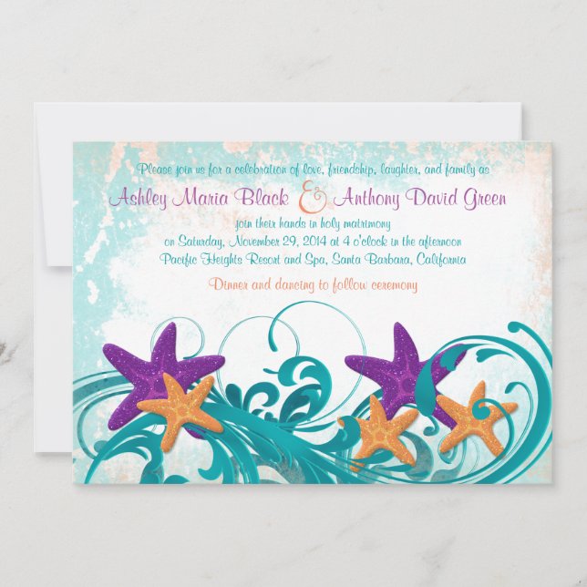 Playa Starfish o Invitación a la boda de destino 2 (Anverso)