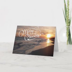 Playa Sunset Con Tarjeta De Navidades De Sol Brill