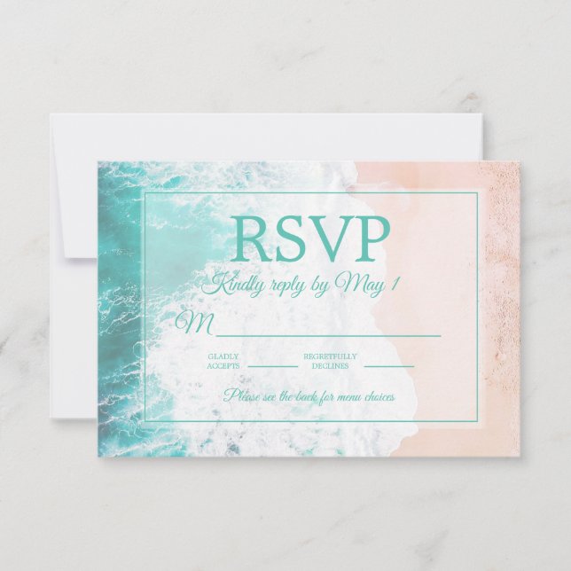 Playa Teal Ocean Sand Boda RSVP #2 (Anverso)