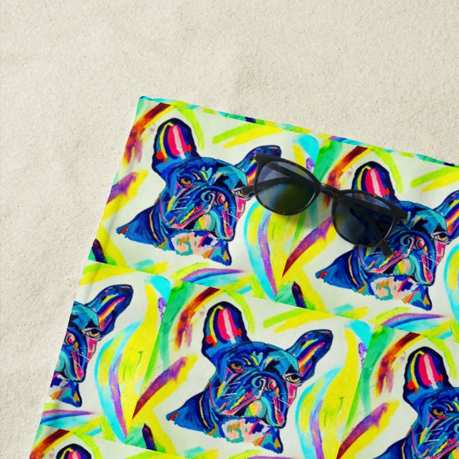 Playa Toalla de baño Love Beach de Bulldog francés (In situ)