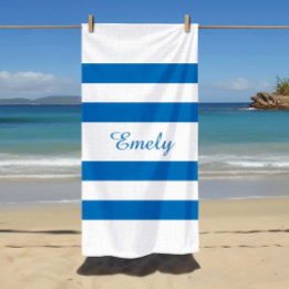 Playa Toalla de Piscina a Rayas Azul Francés con Nombre 