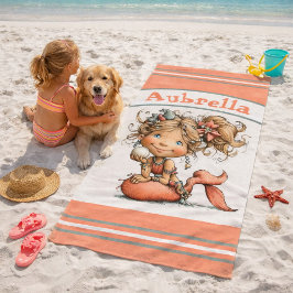 Playa Toalla de sirena personalizada con dibujo animado