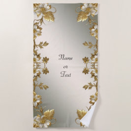 Playa Toalla Ornate de Oro Floral Blanca