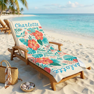 Playa Toalla Personalizada Flor de Hibisco Tropical Rosa