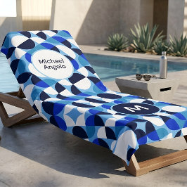 Playa Toalla Retro Azul Marino Moderno de Siglo XX con N