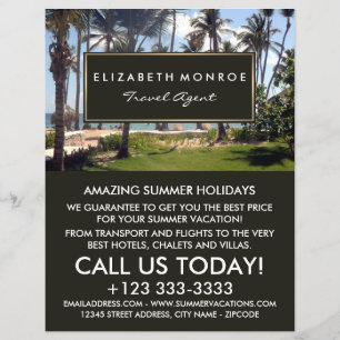 Playa tropical, agente de viajes, volante publicit