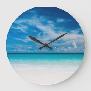 Playa tropical del reloj de pared (grande)