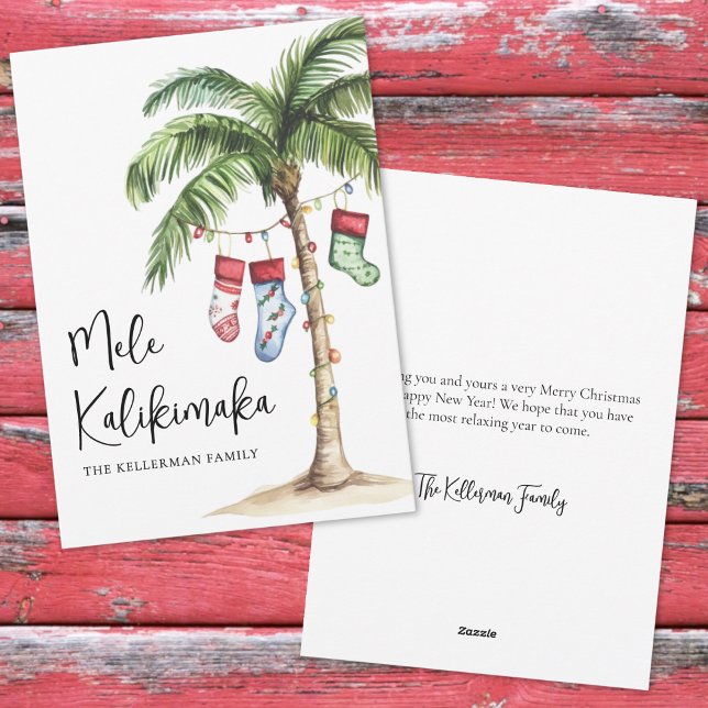Playa Tropical Mele Kalikimaka Navidad (Tropical Beach Mele Kalikimaka Christmas Holiday Card)