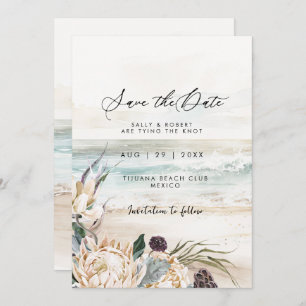 Playa tropical protea floral salvar la tarjeta de 