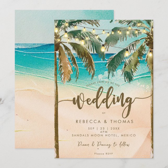 playa tropical se enciende invitación de boda mode (Anverso / Reverso)