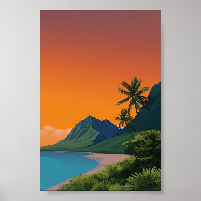Playa Tropical Sunset - arte de montaña y de palme (Frente)