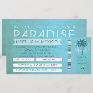 Playa verde azulada te ve en México Boda tarjeta d