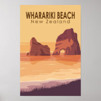 Playa Wharariki Nueva Zelanda Viaje Arte Vintage