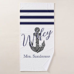 Playa Wifey Nautical White y Navy Blue Anchor Beac