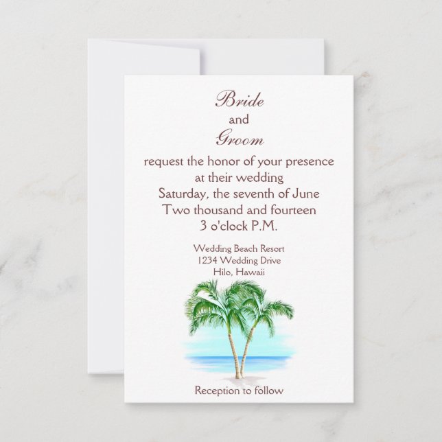 Playa y palmeras que casan la invitación (Anverso)