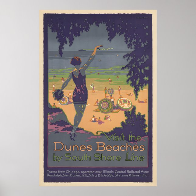 Playas de Dunas - Póster de Viaje Vintage (Frente)