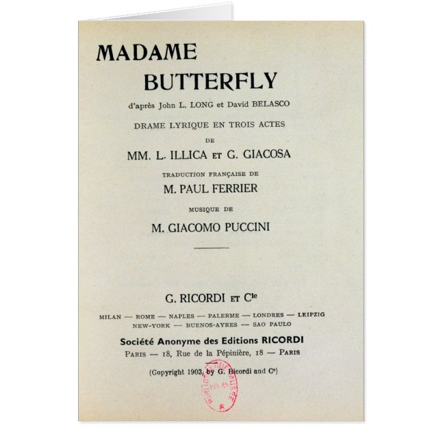 Playbill para señora Butterfly de Giacomo (Frente)