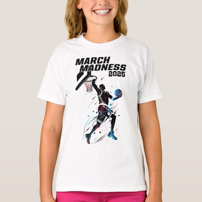 Playera básica de niña locura de Marzo Baloncesto (Anverso)