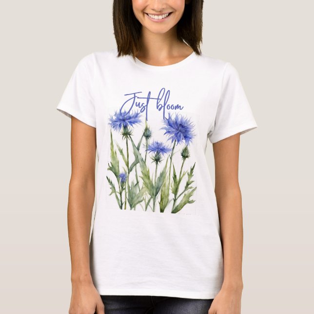 playera con flores azules, diseño floral azul (Anverso)