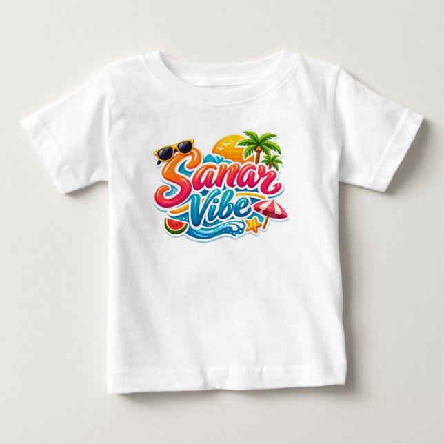 Playera de bebé de playa linda Vibraciones de Vera (Anverso)