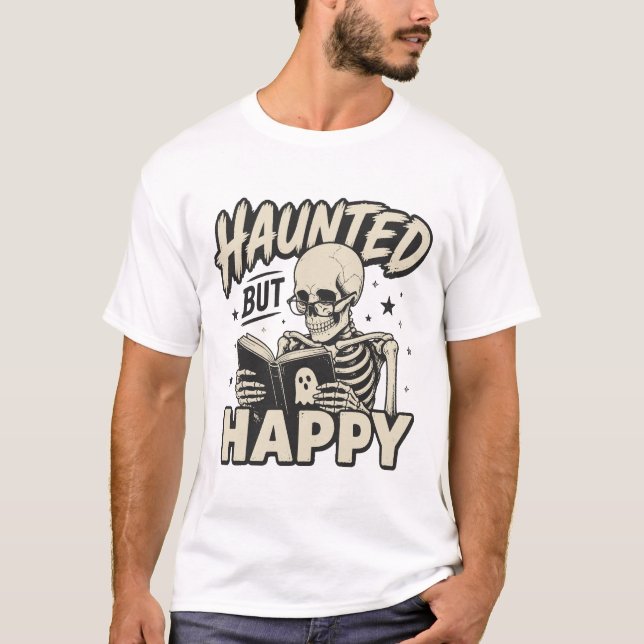 Playera de esqueleto feliz leyendo (Anverso)