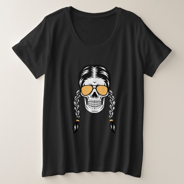 Playera de Halloween con Calavera y Trenzas (Anverso del diseño)