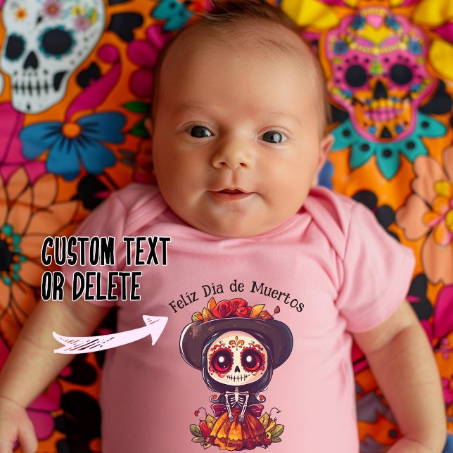 Playera de La Catrina (La Catrina with custom text, baby bodysuit)
