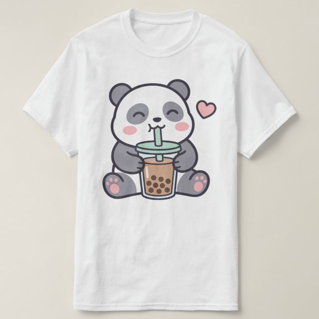 Playera de la taza de té con burbujas del panda li (Diseño del anverso)
