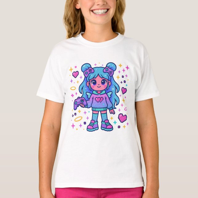 Playera Kawaii Blue Gamer – Cute Magical T-shirt (Anverso)