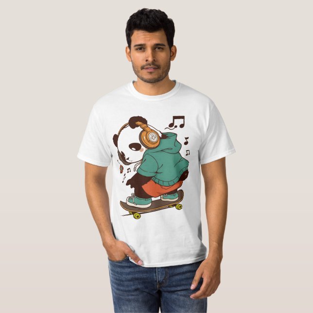 Playera para hombre Cool Panda Skater | Moda calle (Anverso completo)