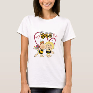 Playera pareja de abejas con flores