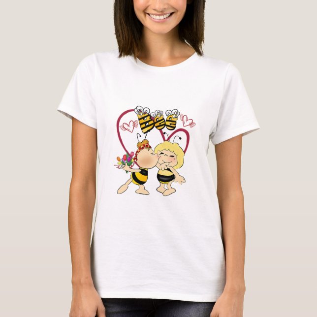Playera pareja de abejas con flores (Anverso)