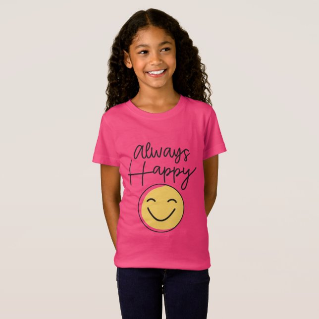 Playeras rosadas "Siempre Feliz" de las niñas - Al (Anverso completo)