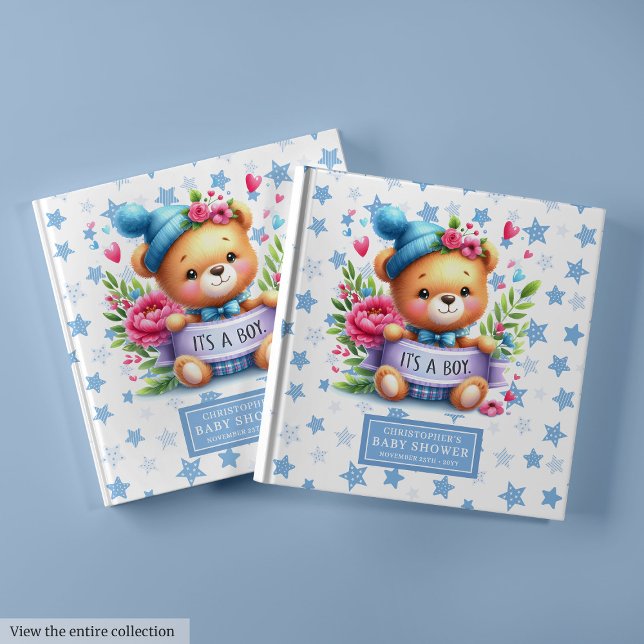 Playful Es un libro de invitados para niños (Playful It’s a boy teddy bear guest book for baby boys)
