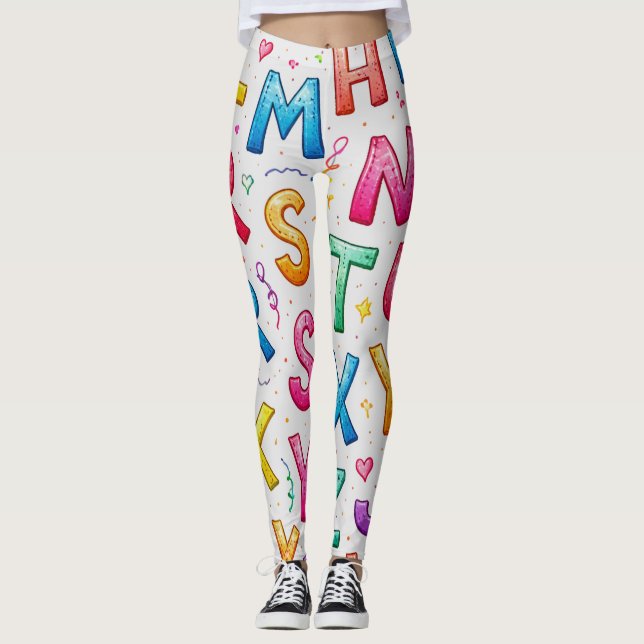 Playful Handwritten Alphabet Pattern Leggings (Anverso)