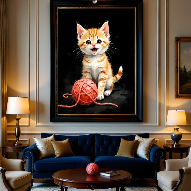 Playful Kitten Cat with Yarn Watercolor Print (Subido por el creador)