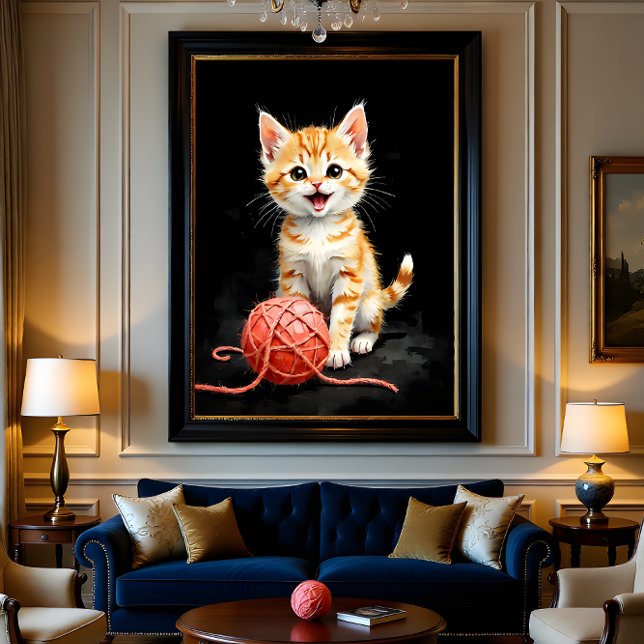 Playful Kitten Cat with Yarn Watercolor Print (Subido por el creador)