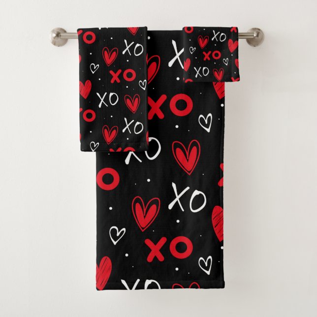 Playful Red & Black XO Heart Pattern on Black (In situ)