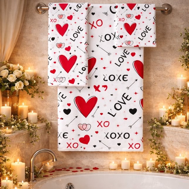 Playful Red & White XO Heart Pattern on White (Subido por el creador)