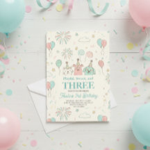Playful Sweet and Three Kids Birthday Invitation