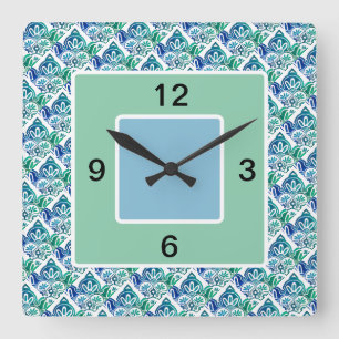 Plaza blanca verde azul, reloj de pared