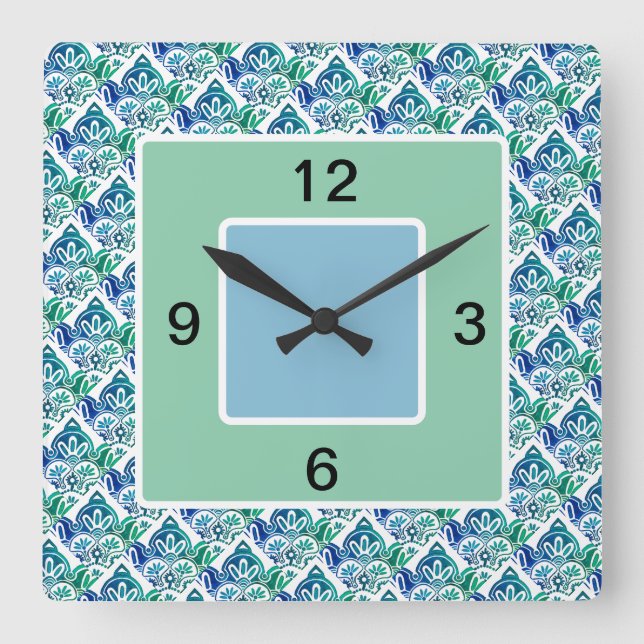 Plaza blanca verde azul, reloj de pared (Anverso)