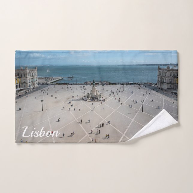 Plaza de Comercio vista desde arriba en Lisboa, Po (Toalla de mano)