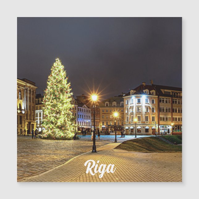 Plaza Dome con árbol de Navidad en el imán Riga (Anverso)
