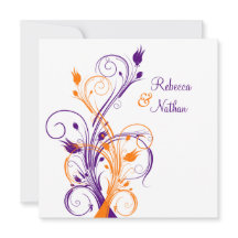 Plaza Floral Blanca Naranja Púrpura. Invitación a
